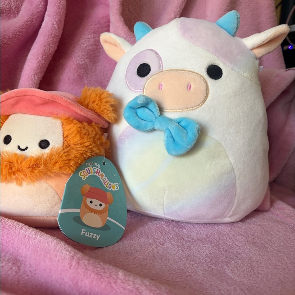 Squishmallow Bigfoot fuzzy BNWT + cow Belozi - Picture 2 of 3